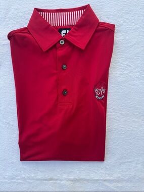 NWOT Men’s FootJoy Red Short-Sleeve Polo Shirt Aurora Country Club logo M